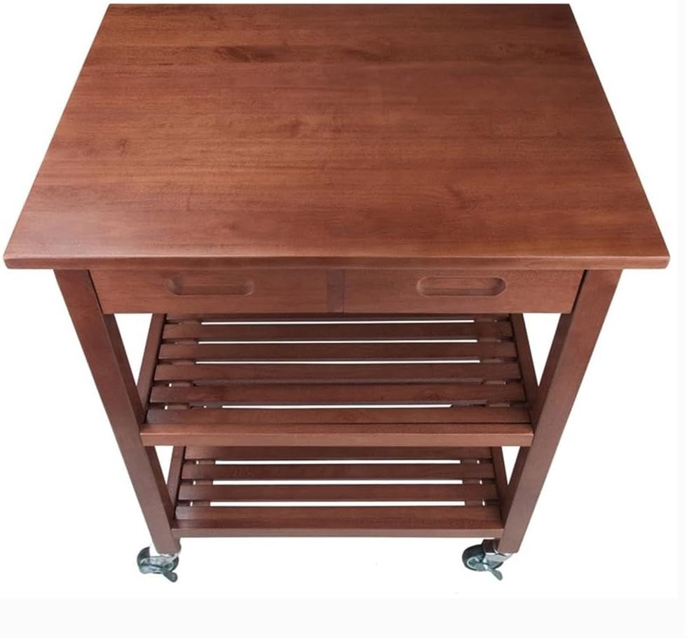 BOWERY HILL Solid Wood Kitchen Cart, Walnut Finish, Drop Leaf Extension, 2 Slatted Shelves, Locking Casters, 28.27" W x 16.66" D x 33.07" H, Rustic Transitional Indoor Storage for Kitchen
