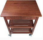 BOWERY HILL Solid Wood Kitchen Cart, Walnut Finish, Drop Leaf Extension, 2 Slatted Shelves, Locking Casters, 28.27" W x 16.66" D x 33.07" H, Rustic Transitional Indoor Storage for Kitchen