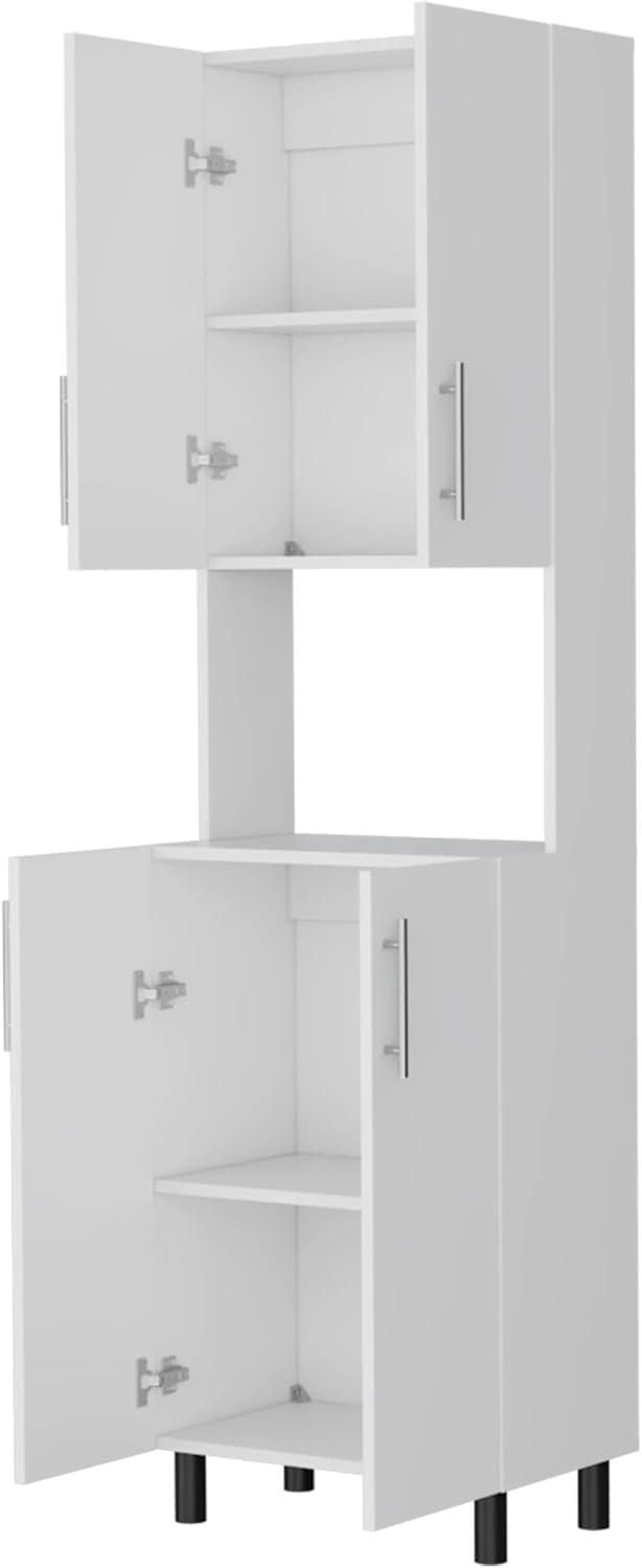 White Double Cabinet Kitchen Pantry with Open Storage