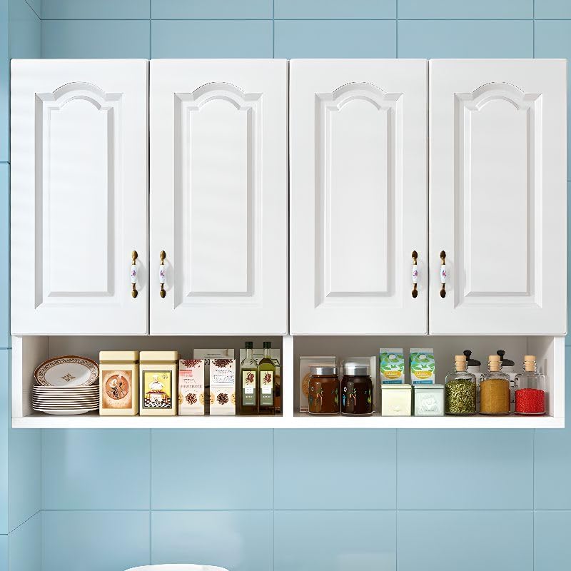Wall Mounted Kitchen Pantry Storage Cabinet, White Narrow Sideboard Hanging C...