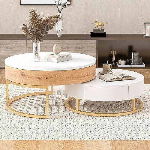 KEVINSPACE Nesting Table Set of 2 Modern, Lift-top Accent Coffee Tables with ...