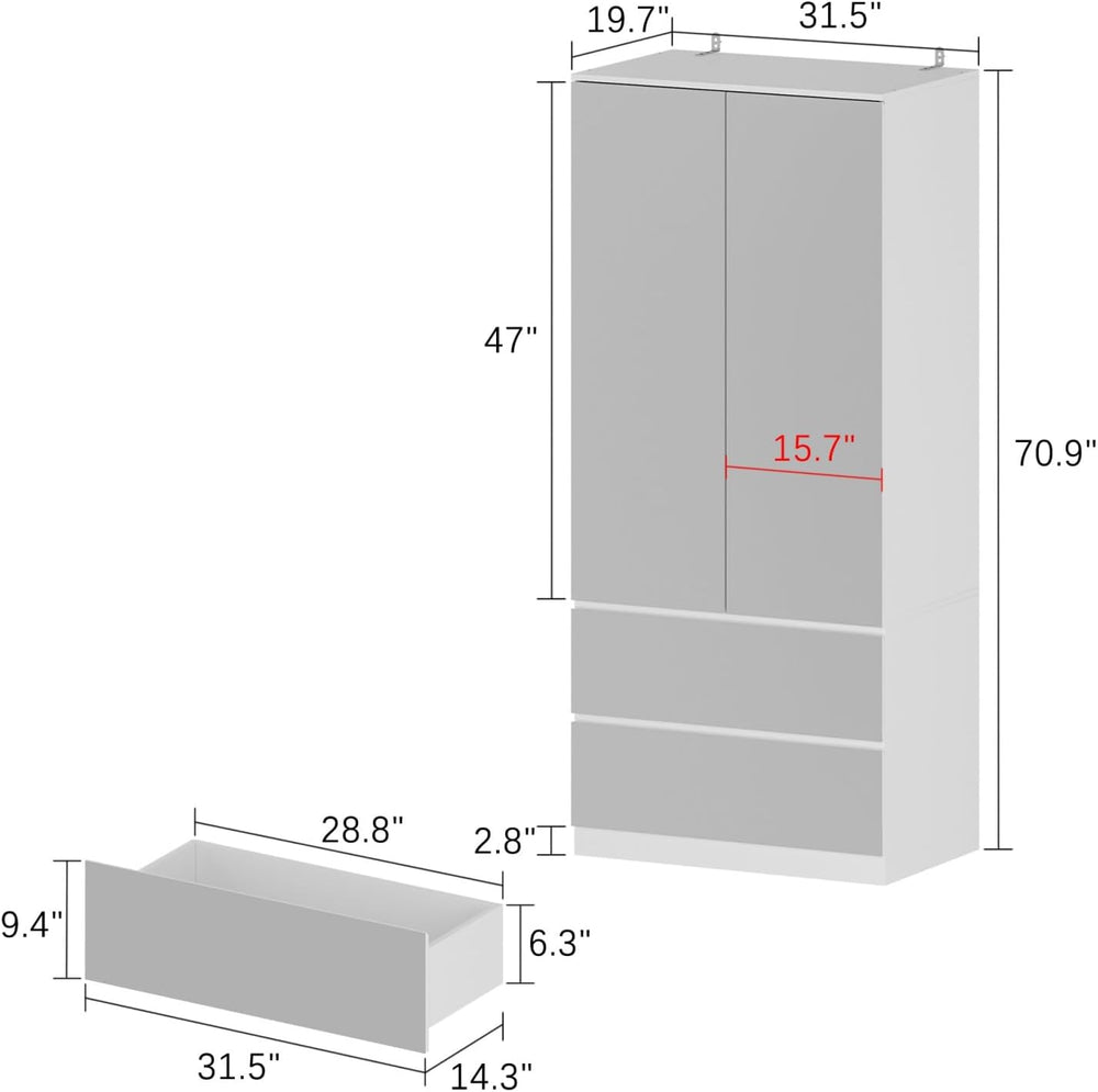 FUFU&GAGA Wardrobe with Mirror Door & Drawers, White Mirror Wardrobe ...