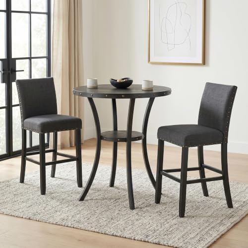 Roundhill Furniture Biony 3-Piece Round Espresso Bar Table with Nail Head Sto...