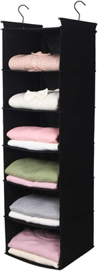 MAX Houser 6 Tier Shelf Hanging Closet Organizer, Closet Hanging Shelf with 2 Sturdy Hooks for Storage, Foldable (Black)