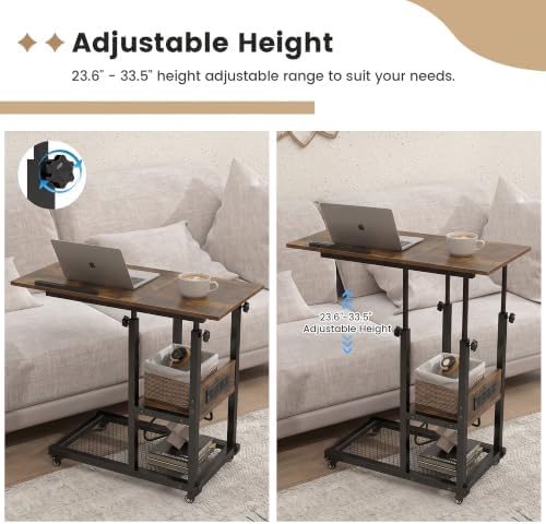 Hadulcet Adjustable C Table with Charging Station, Tiltable Desk C Shaped End...