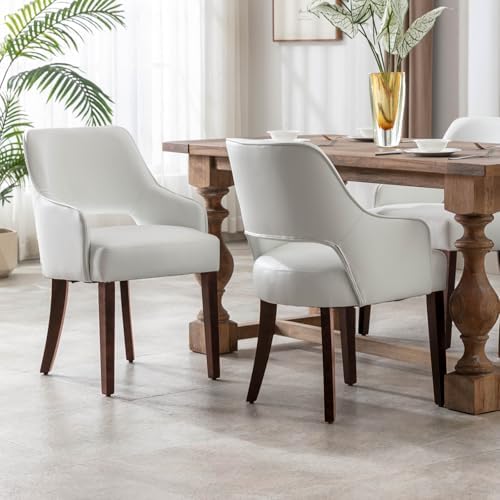 Faux Leather Upholstered Dining Chairs Set of 4 with Arms