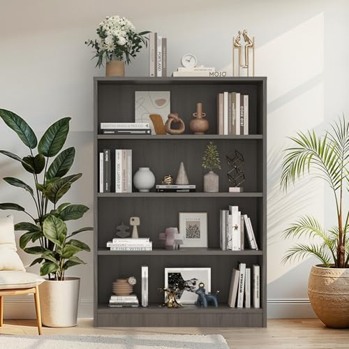 Farini 48 Inch Tall 4-Shelf Bookcase, Wood Bookshelf Storage Organizer Adjust...