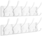 2pcs Coat Rack Wall Mount Coat Hooks Wooden Hat Rack for Wall Hooks Pine Real Wood Plank 16.9" White Coat Hanger with 5 White Triple Hooks for Hanging Coat Hat Jacket