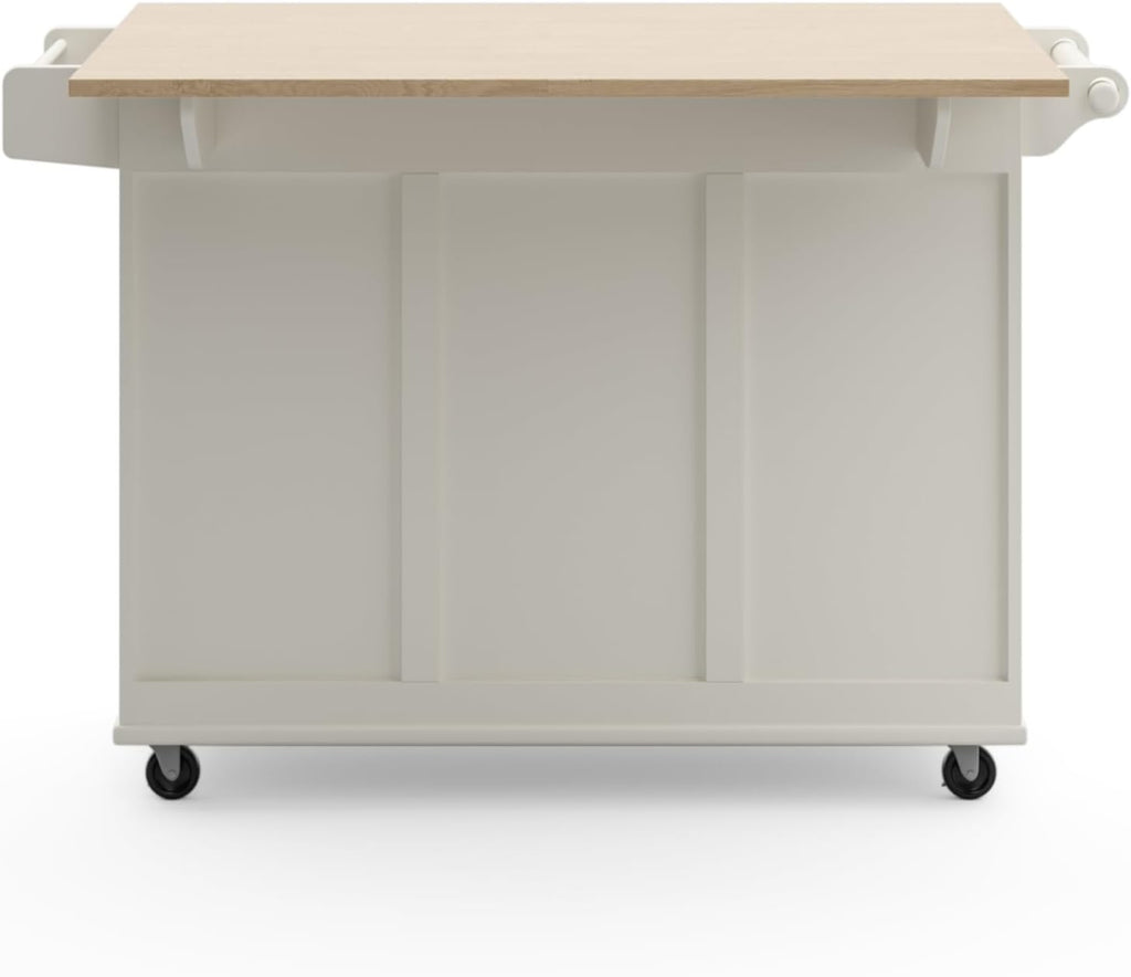 Homestyles Dolly Madison Off-White Mobile Kitchen Island Cart with Wood Drop Leaf Breakfast Bar