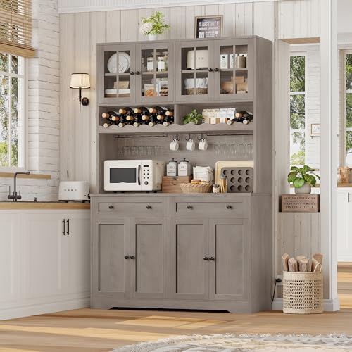 HOSTACK Kitchen Pantry Storage Cabinet, Coffee Bar Hutch Cabinet, Ash Gray