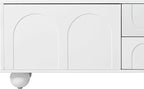 Ball & Cast 70" Modern TV Stand for TVs up to 75", Cream Media Console with Arched Push-to-Open Doors,2 Cabinets & 2 Drawers, 5 Iron Round Legs,Entertainment Center for Living Room,Bedroom,White