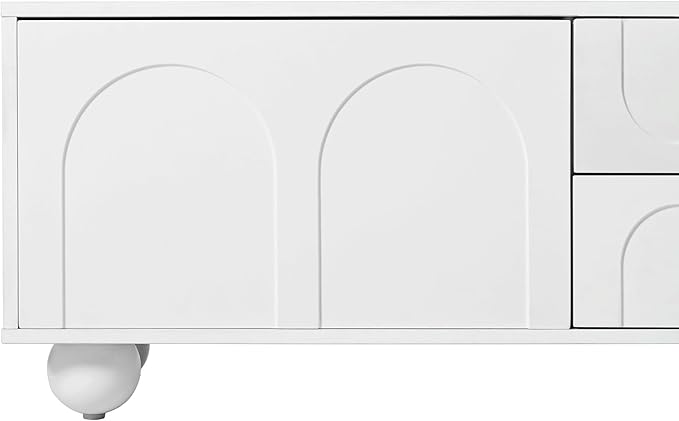 Ball & Cast 70" Modern TV Stand for TVs up to 75", Cream Media Console with Arched Push-to-Open Doors,2 Cabinets & 2 Drawers, 5 Iron Round Legs,Entertainment Center for Living Room,Bedroom,White