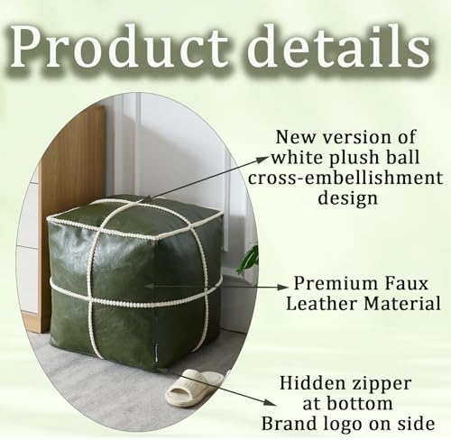 Louis Donné 18 Inch Square Unstuffed Pouf Ottoman Cover, Waterproof Faux Leat...