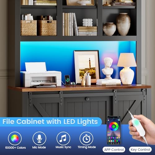 SEDETA 2 Drawer File Cabinet with Power Strip, 41” Farmhouse Filing Cabinet f...