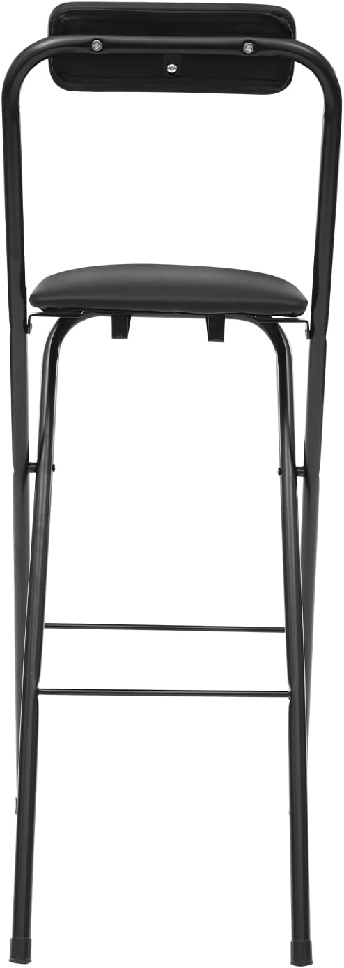 1Pcs Folding Bar Stool with Backrest – 27.5" Tall Foldable Stool Chair Counter Height Stool, Heavy Duty 275LBS Capacity, Carbon Steel Frame, PU Padded Seat, for Kitchen Counter Home Camping (Black)