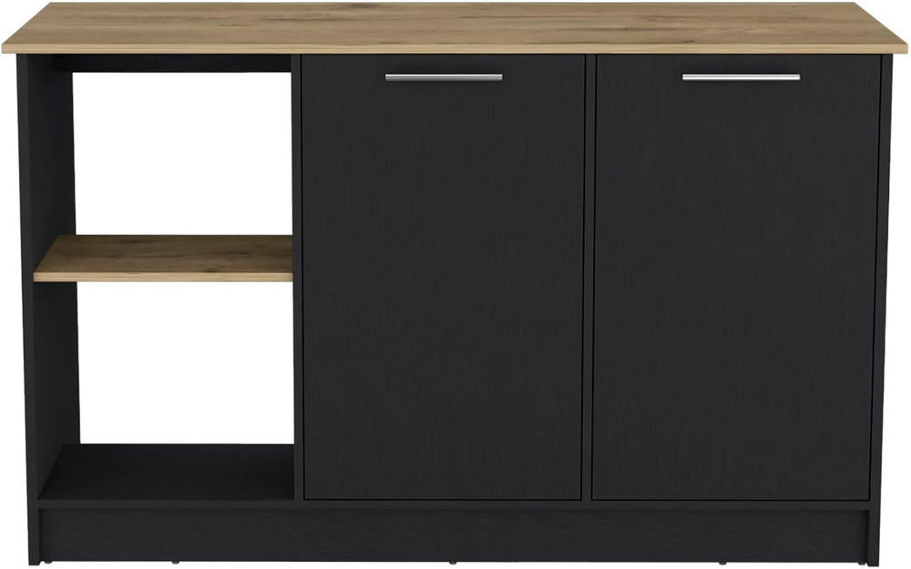 Kitchen Island with Large Top Surface and Double Door Cabinet Black / | Inclu...