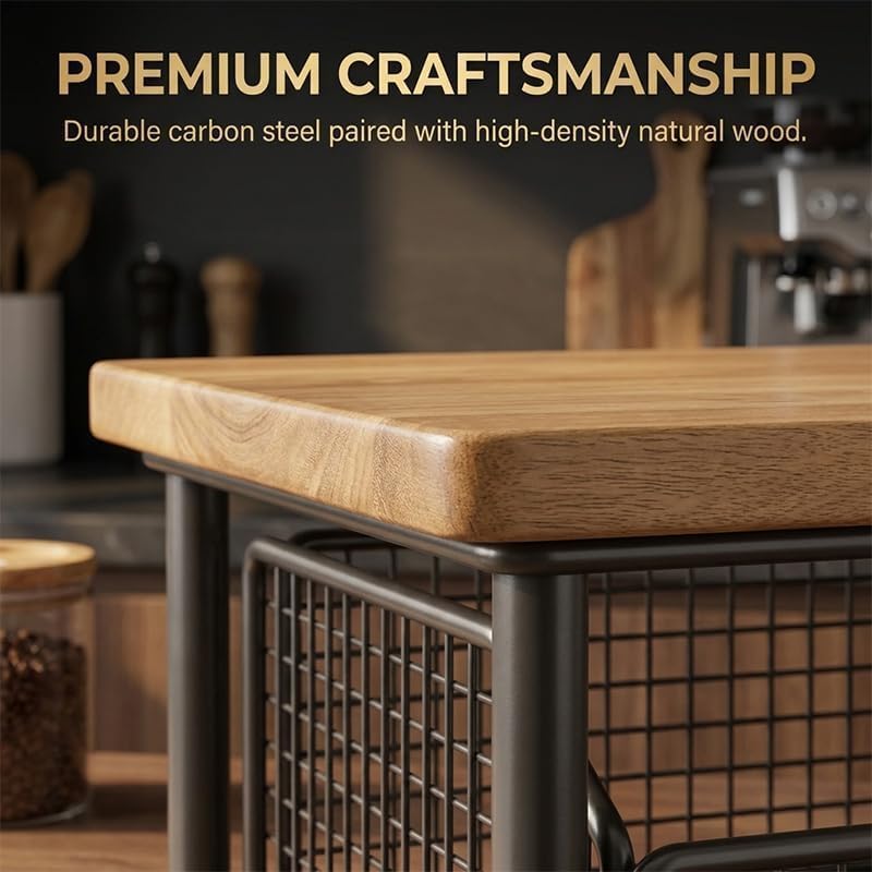 Desktop drawer-style storage rack with wooden top—suitable for kitchens, offi...