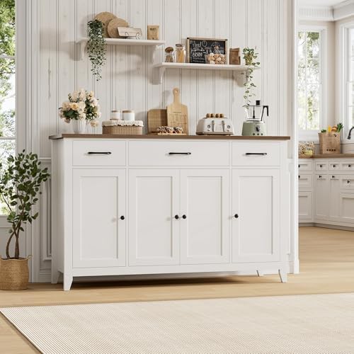 HORSTORS 55" W Buffet Cabinet with Storage, Kitchen Storage Cabinet, White