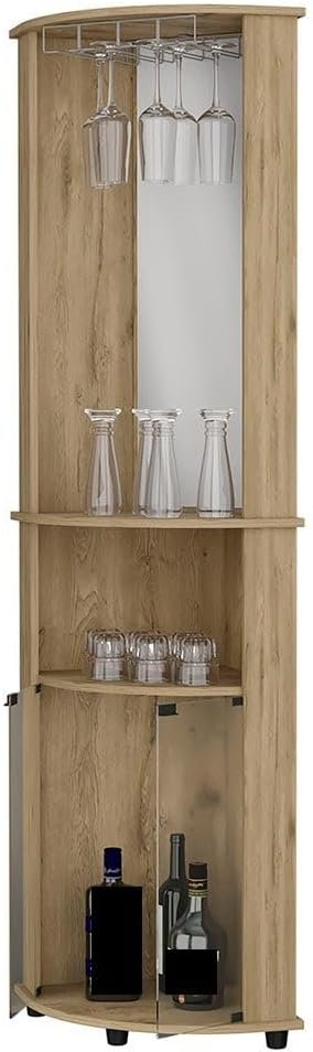 Storage Cabinet 2-Shelf Corner Wine Cabinet with Glass Rack, Tall Pantry Side...