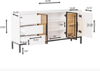 Freestanding Storage Cabinet with 3 Dawers, 3 Shelves, Single Door & French Door, Rectangular Wood Kitchen Pantry, Modern Minimalist, for Living Room, Dining Room, White
