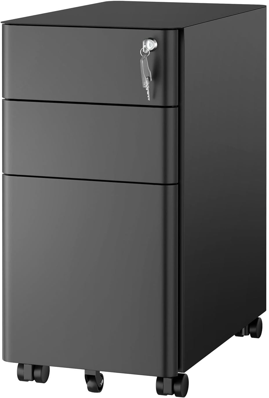 Mount-It! Slim 3 Drawer Rolling File Cabinet with Lock, Mobile Metal Filing C...