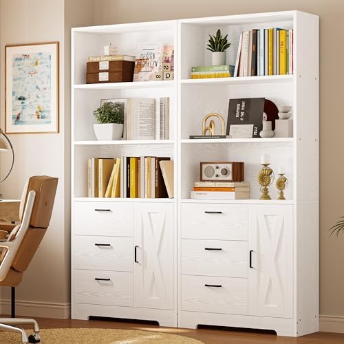 IRONCK 71 in Bookcase with Storage, Industrial Tall Bookshelf with Drawers