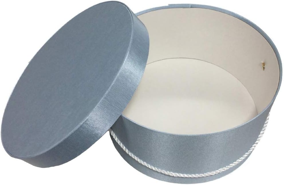Sarah's Hat Boxes Classic Light Blue Hat Box – 14.75" x 7.5" (Dia. x Ht.) Handmade in USA – Odorless Non-Toxic Adhesive, Cording Handle – Premium Storage for Hats & Accessories