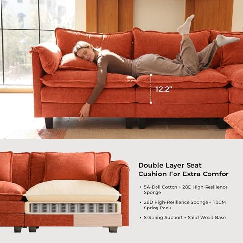 ELUCHANG 114" Oversized Modular Sectional Sofa, Comfy Chenille Cloud Cou...
