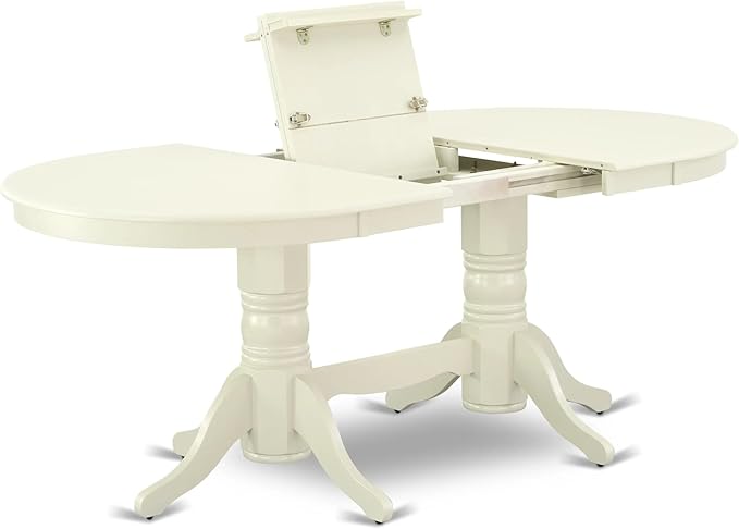 East West Furniture VABO5-LWH-W 5 Piece Kitchen Table Set for 4 Includes an Oval Dining Room Table with Butterfly Leaf and 4 Solid Wood Seat Chairs, 40x76 Inch, Linen White