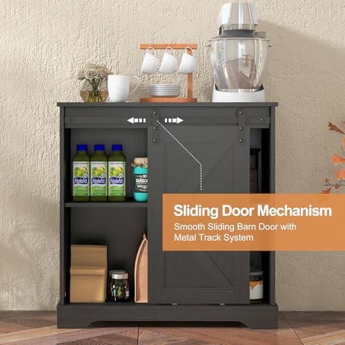 Panana Sliding Barn Door Buffet Sideboard Storage Cabinet Coffee Bar Kitchen ...