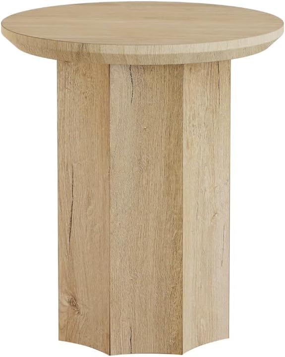 Round End Table, Modern Farmhouse Side Table with Vertical Slatted Base &...