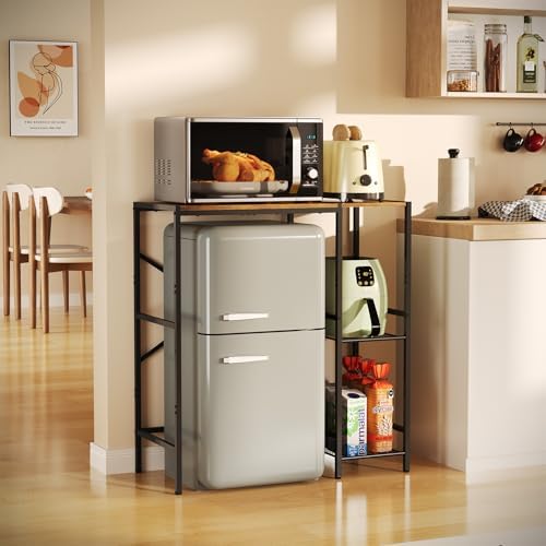Mini Fridge Stand with Storage Shelves Dorm Microwave Stand Reversible