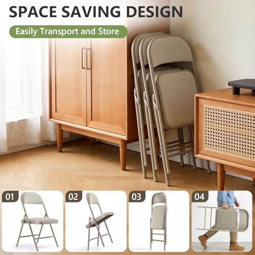 4 Pack Folding Chairs, Fabric Padded Folding Dining Chairs with Cushion Seat ...