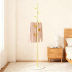 Coat Rack Freestanding with Marble Rock Slab Base, Heavy Duty Sturdy Stable Metal Tree Clothes Racks with 7 Staggered Round Hooks, Coat Hanger for Clothing Hats Bags Purses, for Room Entryway Bedroom