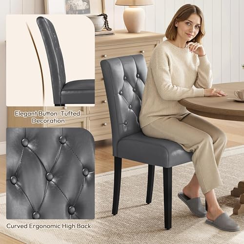 Yaheetech Dining Chairs Set of 6 Button Tufted Kitchen Chairs Gray