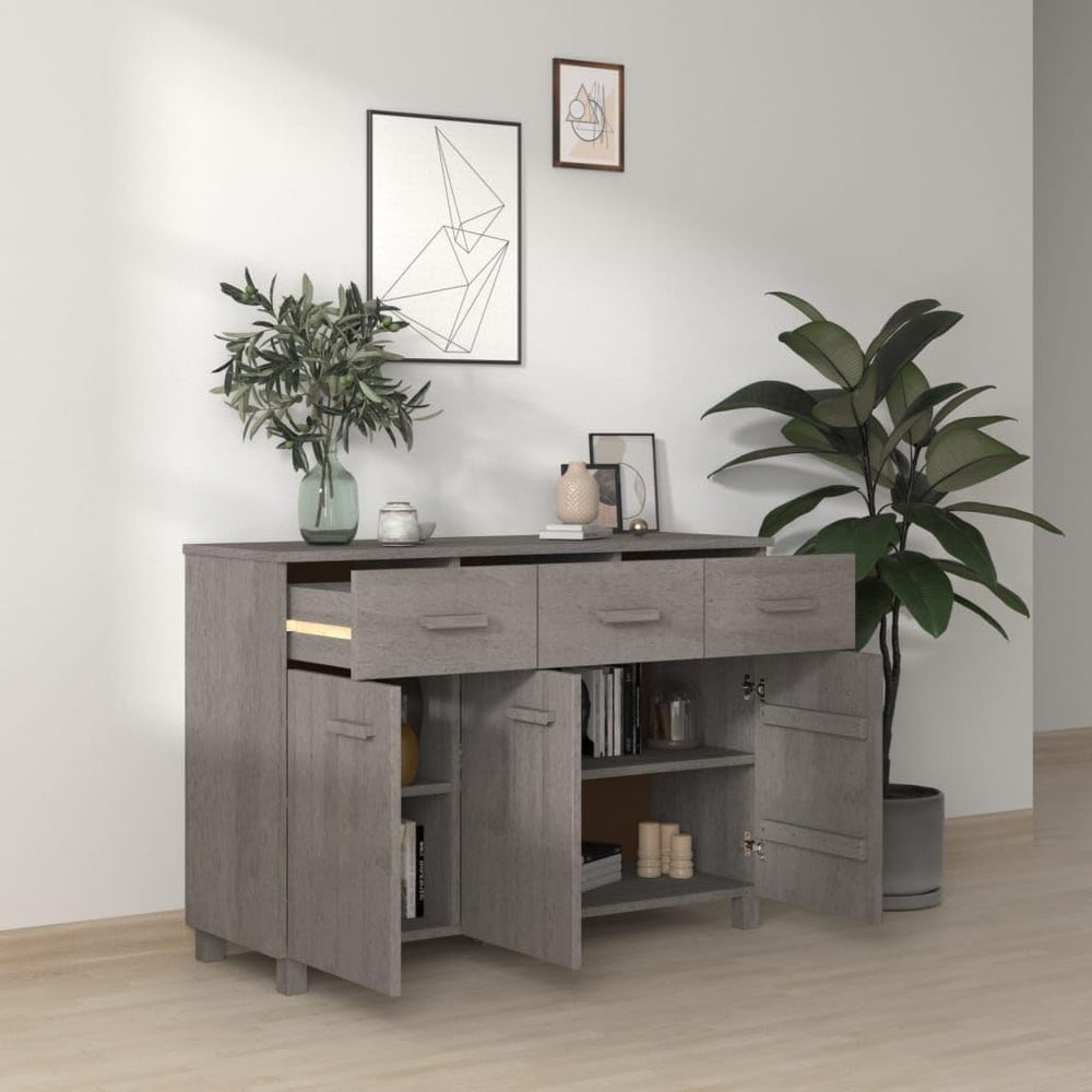 Light Grey Solid Pine Wood Sideboard with Shelves and Drawers, Traditional St...