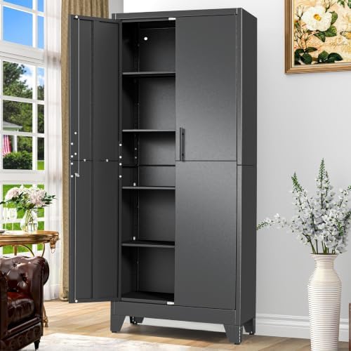GAIOUS Tall Metal Storage Cabinet with Lock, Freestanding Steel Bookcase