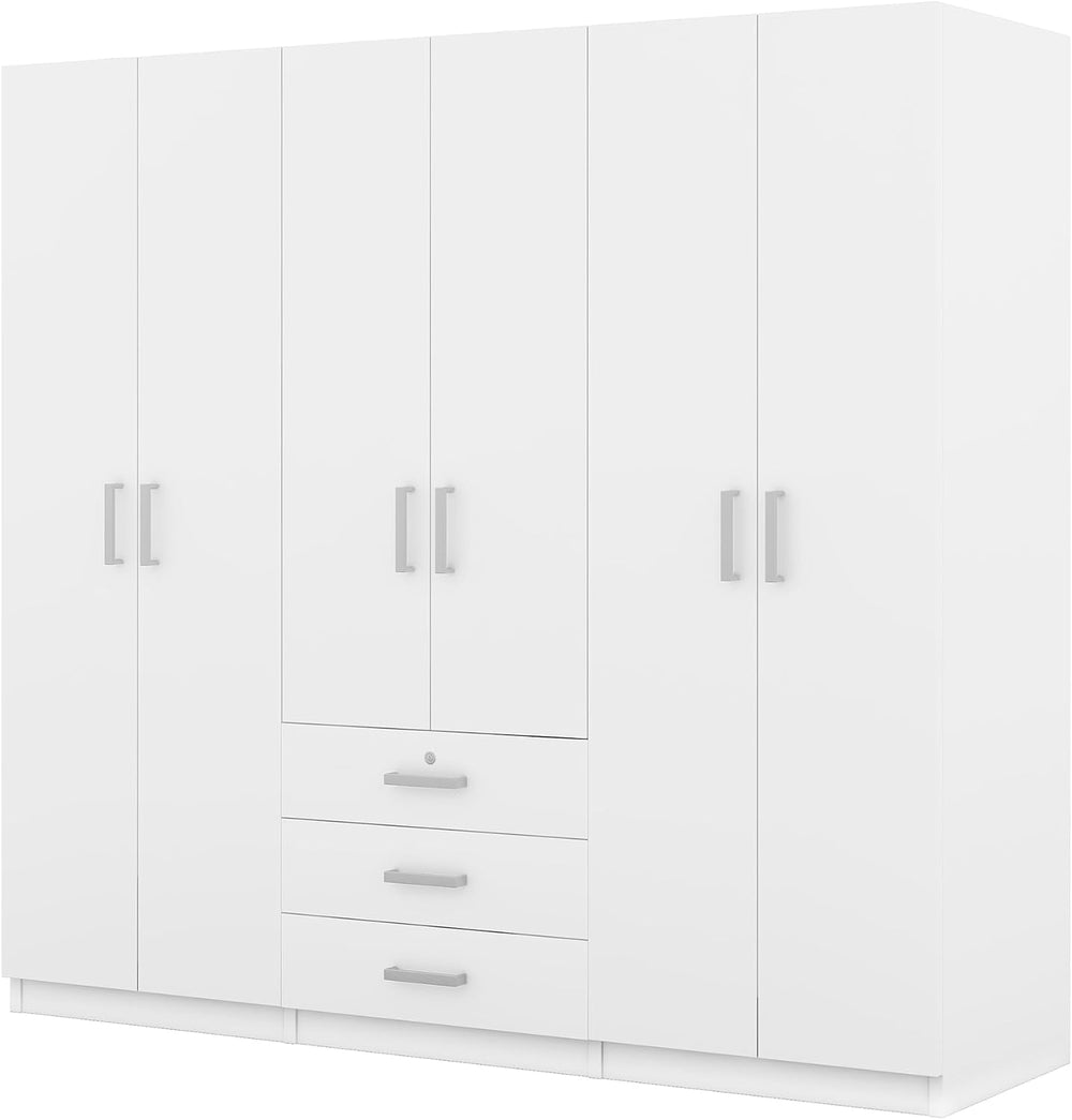 Merax Large White 6 Doors Wooden Wardrobe, Bedroom Tall Armoire Closet Organi...
