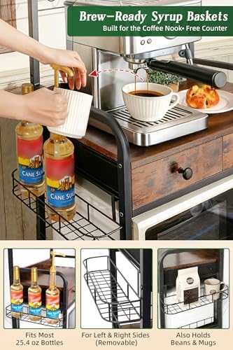 Rolling Coffee Bar Cart for Small Spaces, Coffee Station Cabinet with Storage...