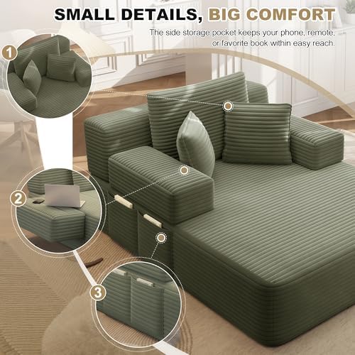60.2" Oversized Chaise Lounge Chair, Corduroy Cloud Couch, Deep Seat Con...