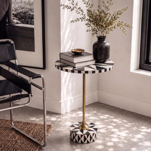 JONATHAN Y Calix 23.5" Round Compass Rose Pedestal Drink Table, Black | ...