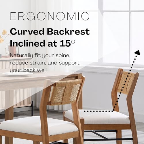 BESTANO Modern Armless Dining Chairs with Rope Woven Back Set of 6, Beige Lin...