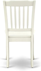 East West Furniture SUDA5-LWH-W 5 Piece Dining Room Furniture Set Includes a Round Kitchen Table with Dropleaf & Shelves and 4 Dining Chairs, 42x42 Inch, Linen White
