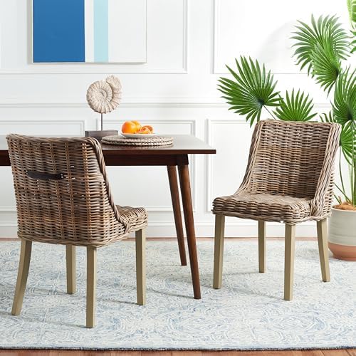 Safavieh Home Collection Caprice Grey 18-inch Wicker Dining Chair with Leathe...