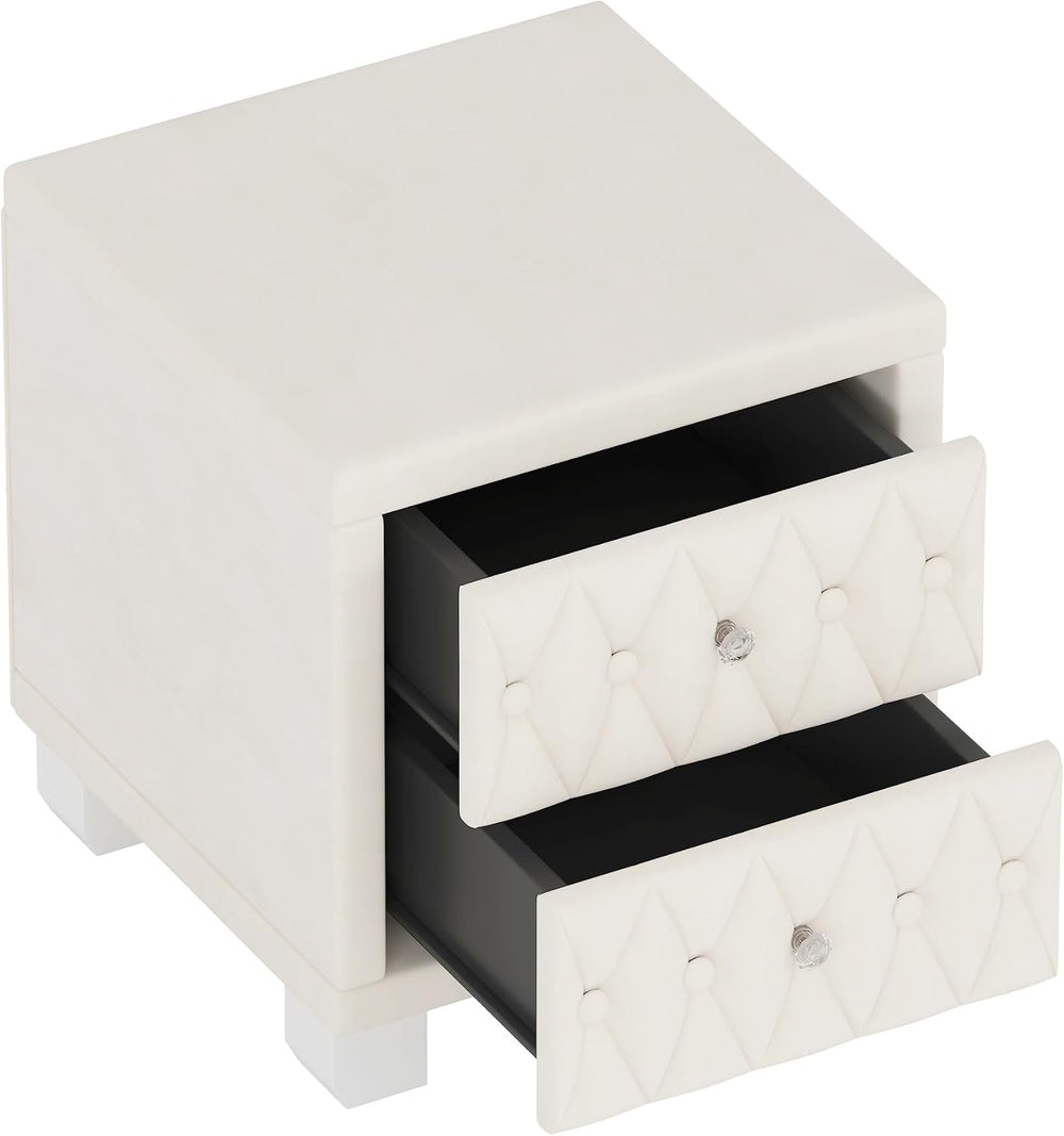 Elegant Velvet Nightstand with 2 Drawers and Crystal Handle, Storage Bedside ...