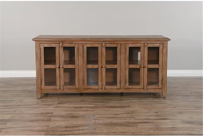 Pemberly Row Doe Valley 70" Transitional Wood TV Cabinet, Taupe Brown Finish, Mahogany Solids and Veneers, Adjustable Shelves, Cord Management, Fits TVs Up to 80", Living Room Media Console