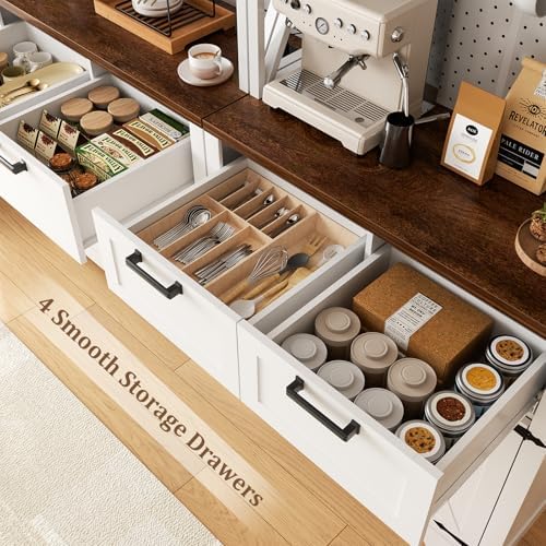 Unikito 71" Kitchen Pantry Cabinet with LED Light & Outlet, Microwav...