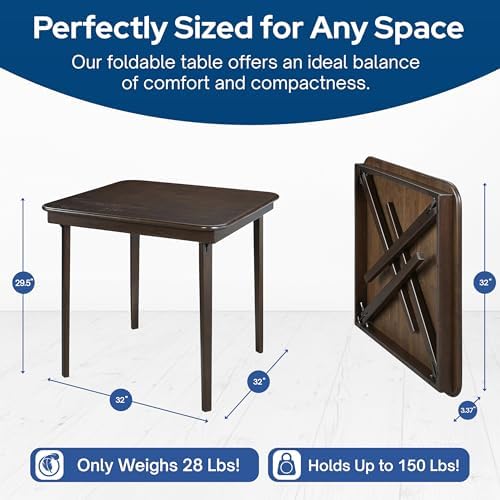 Stakmore Classic Straight Edge Square Wood Folding Table, 32x32, Espresso