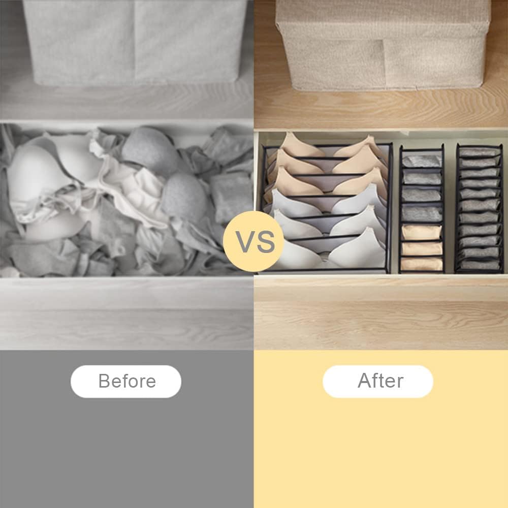 Bra Organizer for Drawer, 2 Pack Bras Storage Organizer with Compartments, Drawer Organizer for Bras (Black, 2PCS Bra)