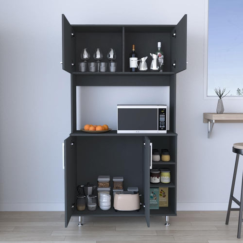 37.4" D*15.7" W*70.86" H Freestanding Kitchen Pantry with 2 Shelves, 2 Double Doors, Rectangular Storage Cabinet, Traditional, for Living Room, Dining Room, Black